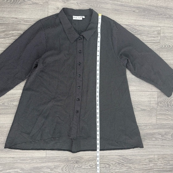 Habitat Clothes to Live In Womens Top L Gray Black Plaid Gingham Buttons - Picture 9 of 10